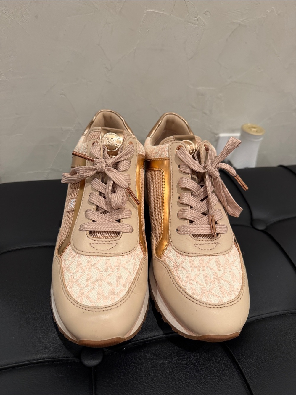 Michael Kors Blush Pink and Gold Logo Lace-Up Sneakers
